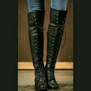 Knee high lace up combat boots